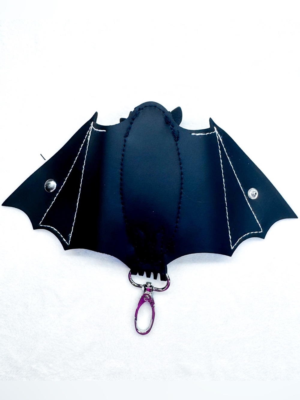 Bat Hidden Compartment Faux Leather Bag Charm Keychain - Picture 8 of 8